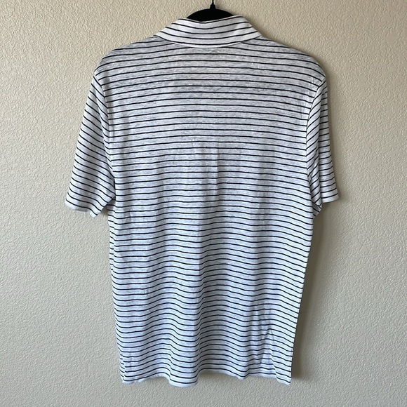 Vince NWT Striped Linen Polo Shirt Men’s M Nautical Minimalist Short Sleeve - Picture 7 of 12